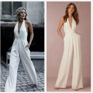Elegant BHDLN Jill Stuart Mara Cream Halter wide leg jumpsuit